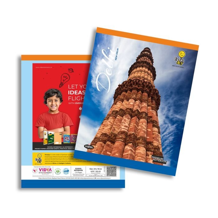 Overjoy Premium Notebook Qutub Minar-Delhi 3-IN-1 (Five Line - Four Line - Square-12mm) - Image 1